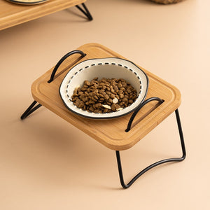 Wooden Stand Ceramic Pet Feeding Bowl: The Perfect Dining Experience for Your Furry Friends