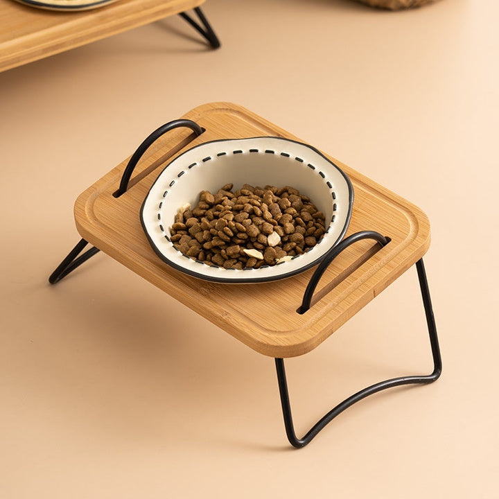 Wooden Stand Ceramic Pet Feeding Bowl: The Perfect Dining Experience for Your Furry Friends
